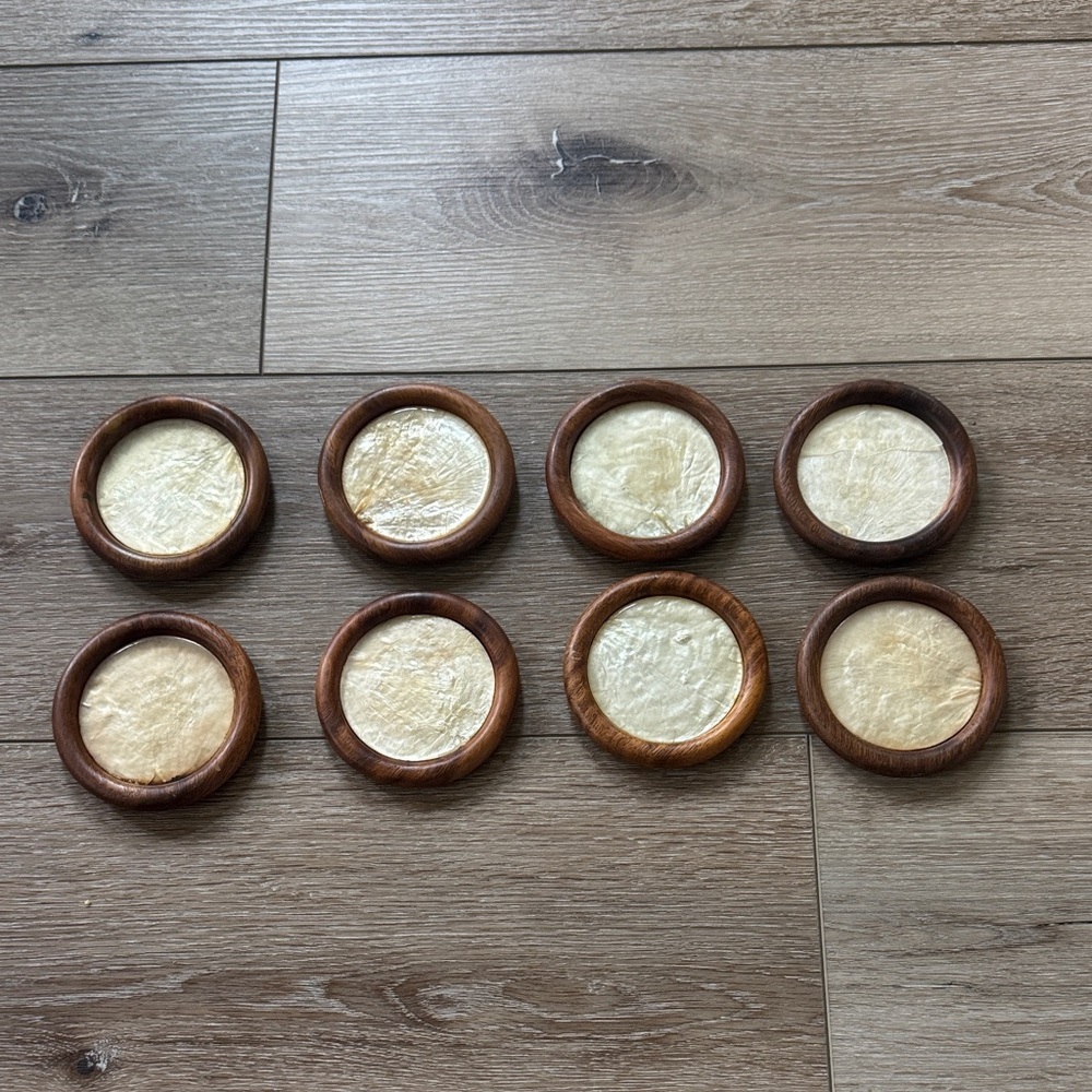 Set of 8 Wood and Mother-of-Pearl Coasters